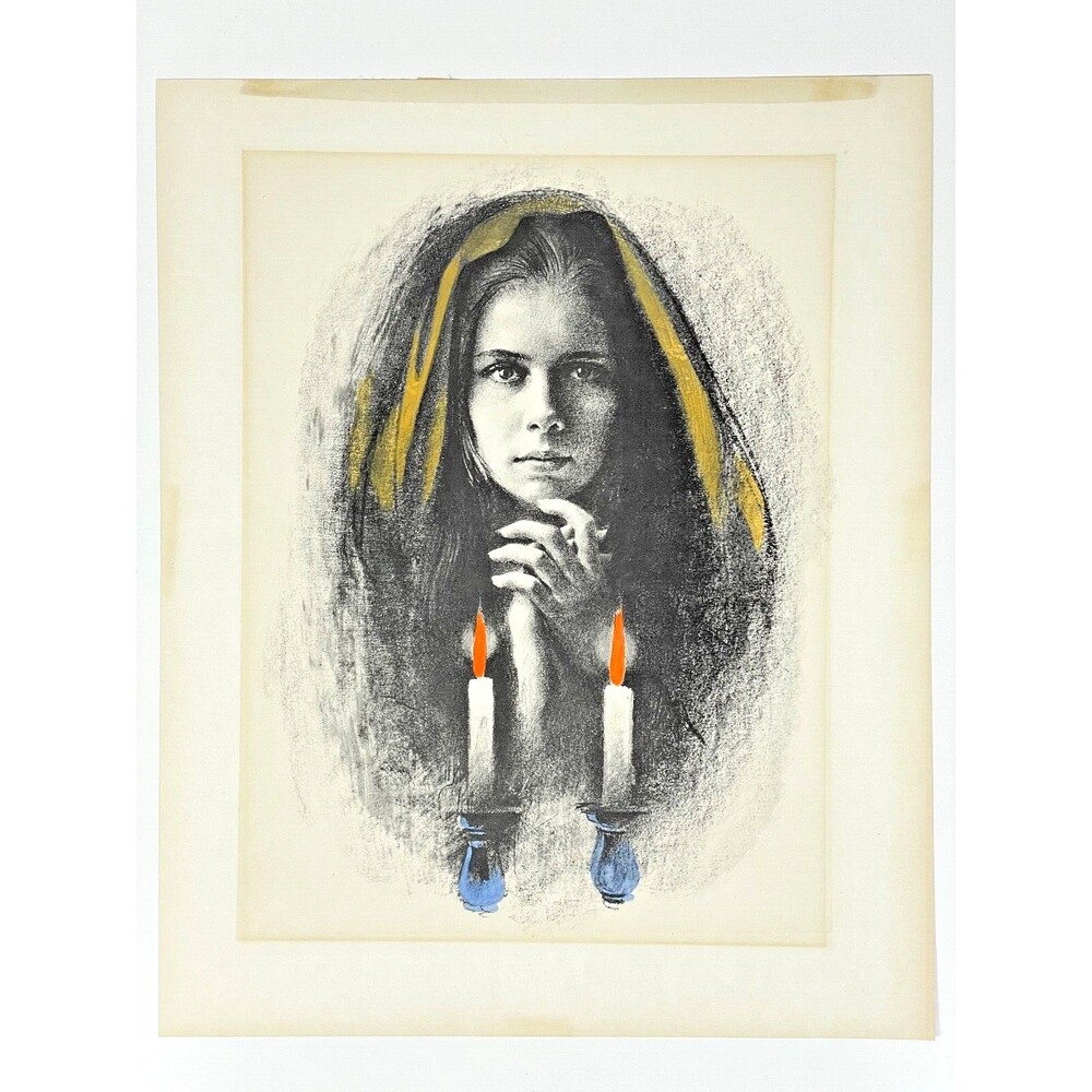 Vintage Shabbas Candles Israel Jewish Heritage Litho By Sandu Liberman, Unsigned